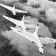 A trio of Vulcans painted in early anti-flash white in 1957 (RAF)